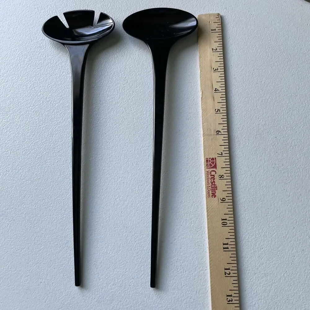 Ikea Vintage Salad Tongs Fork & Spoon Utensils Set Black Plastic 12.5